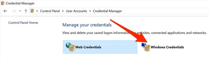 Choose the credentials in windows