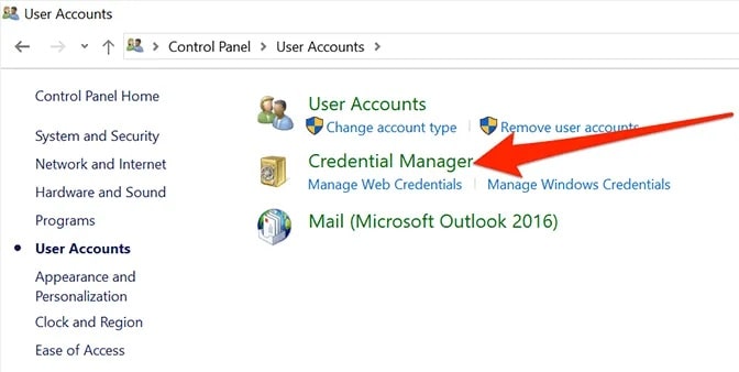 Manage web credentials in Windows