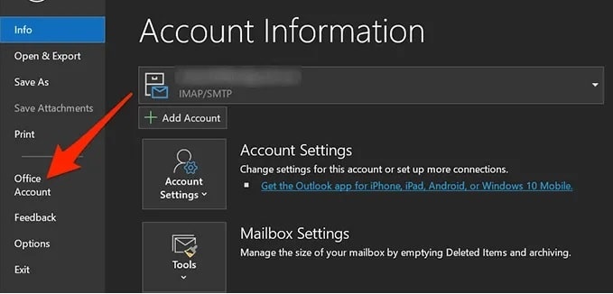 select account in microsoft outlook