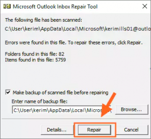Repair MS Outlook data files