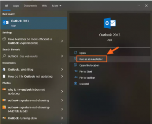 Run MS Outlook with  administrative privileges