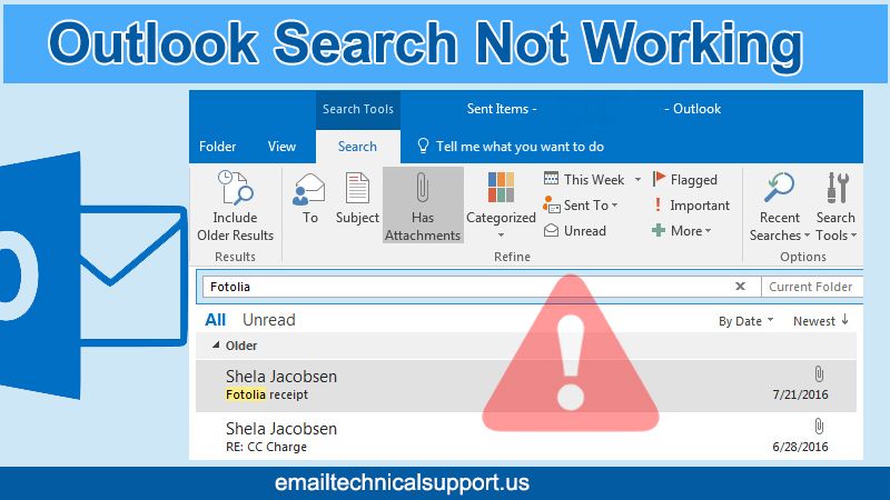 Outlook search not working