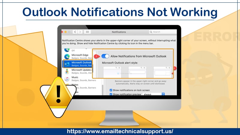 Outlook notifications not working